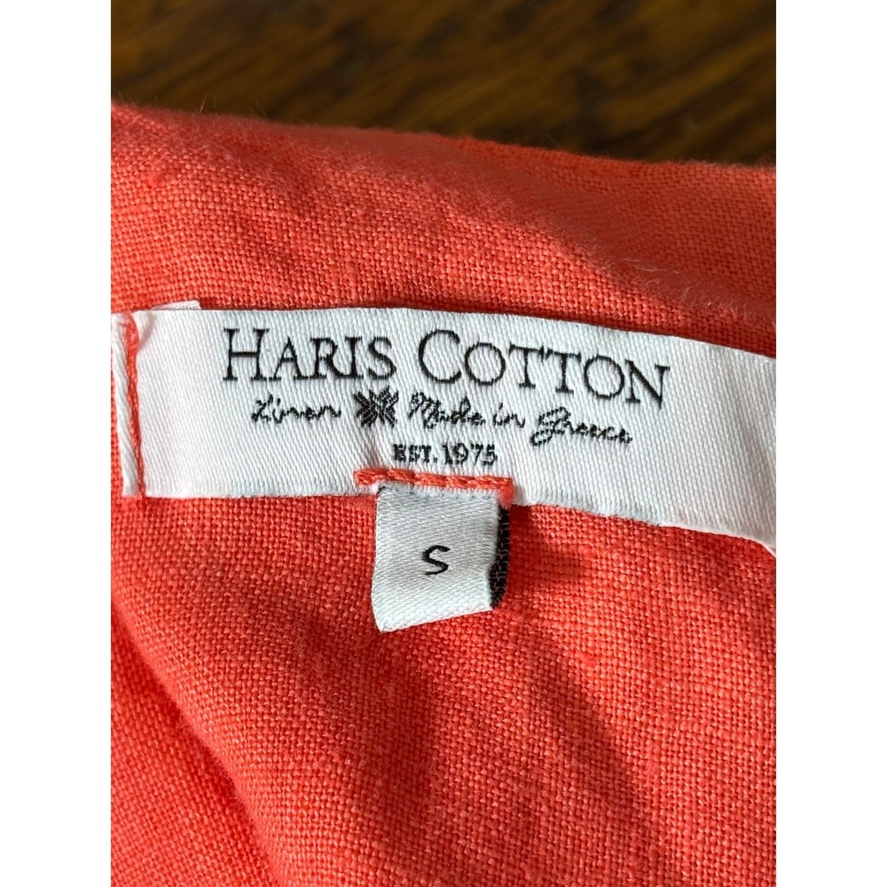 Haris Cotton Greece Pink Linen Ruffle V-Detail Shift Dress Womens Small Coral - Picture 5 of 12